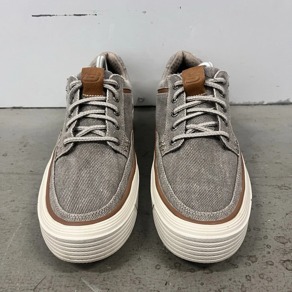 Skechers Status 2.0 Lorano‎ Shoes Taupe Canvas Lace Up Comfort Sneakers Size 9.5